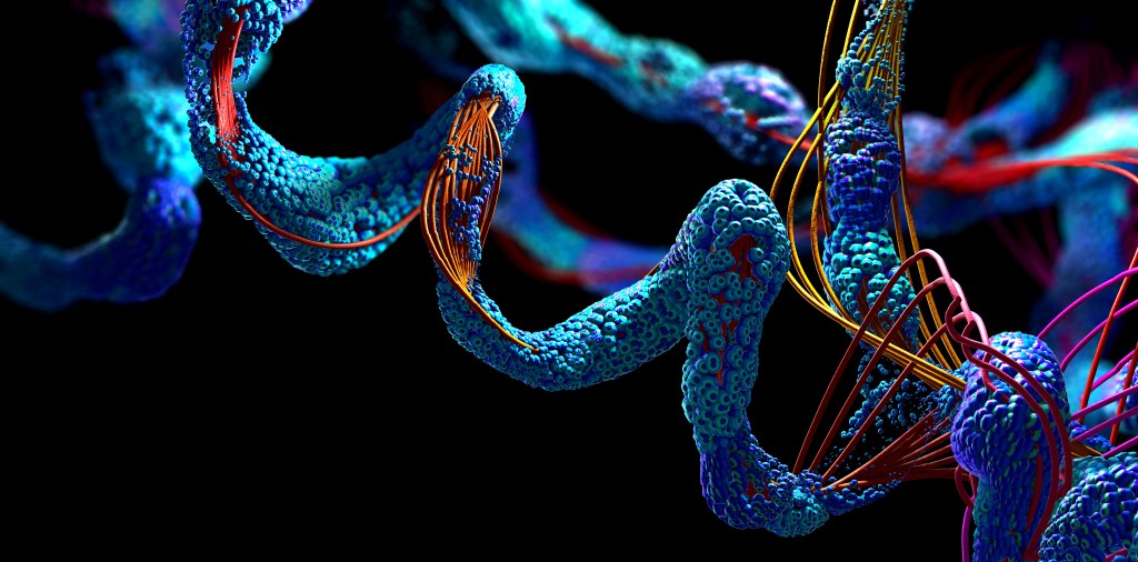 Detailed 3D image of protein folding.